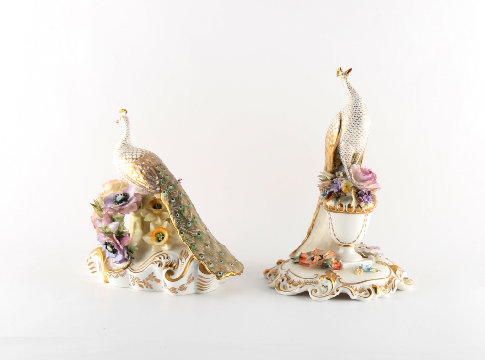 Property of a deceased estate - a pair of Royal Crown Derby porcelain models of peacocks, one signed - Image 2 of 2