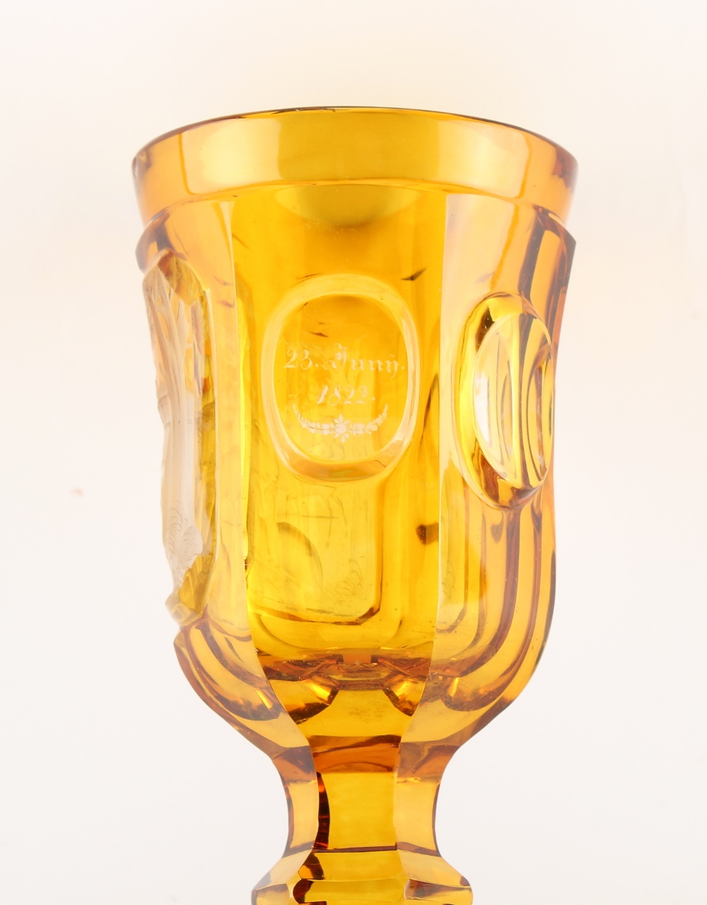 Property of a gentleman - a 19th century Bohemian amber flashed glass goblet with engraved panel - Image 2 of 2