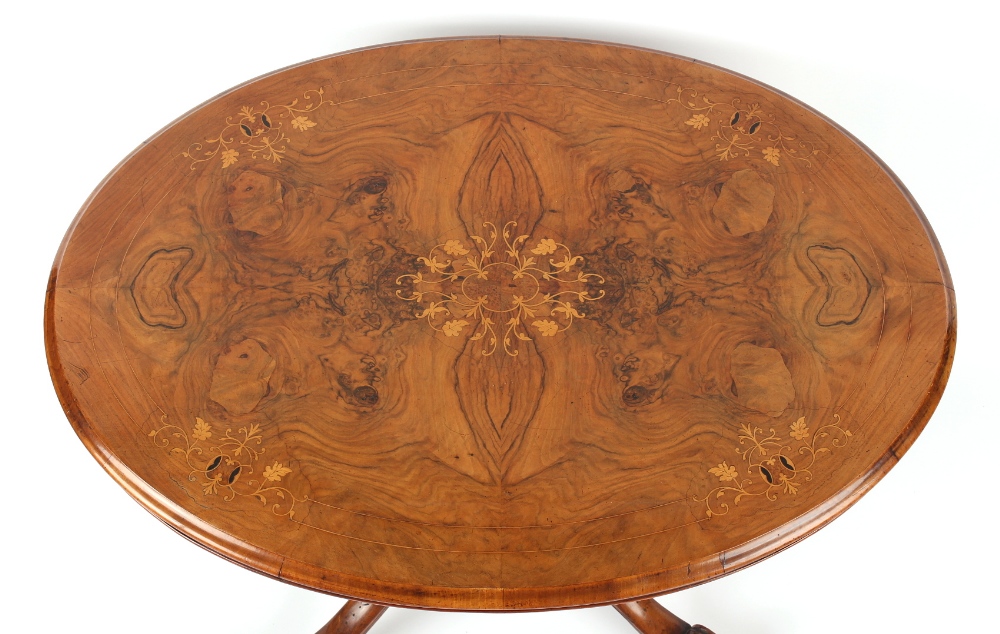 Property of a deceased estate - a small Victorian walnut & marquetry inlaid oval tilt-top loo table, - Image 2 of 2