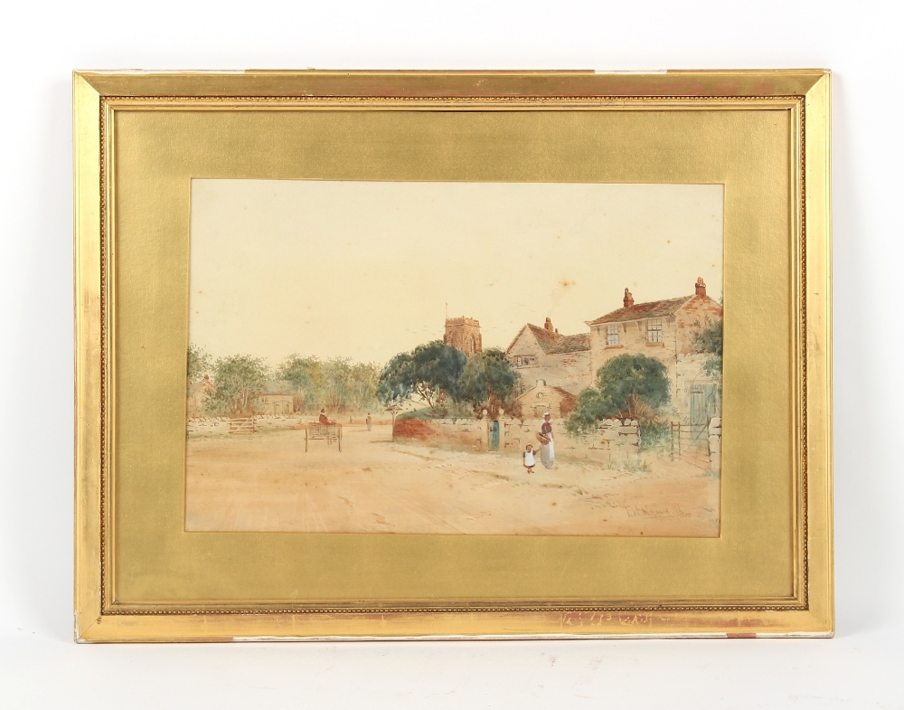 Property of a gentleman - Frederick W. Waugh (exh.1882) - A VILLAGE STREET SCENE - watercolour, 12.6