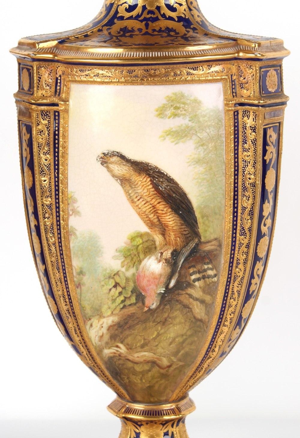 Property of a gentleman - a large pair of mid 19th century Coalport ornithological vases & covers, - Image 8 of 9