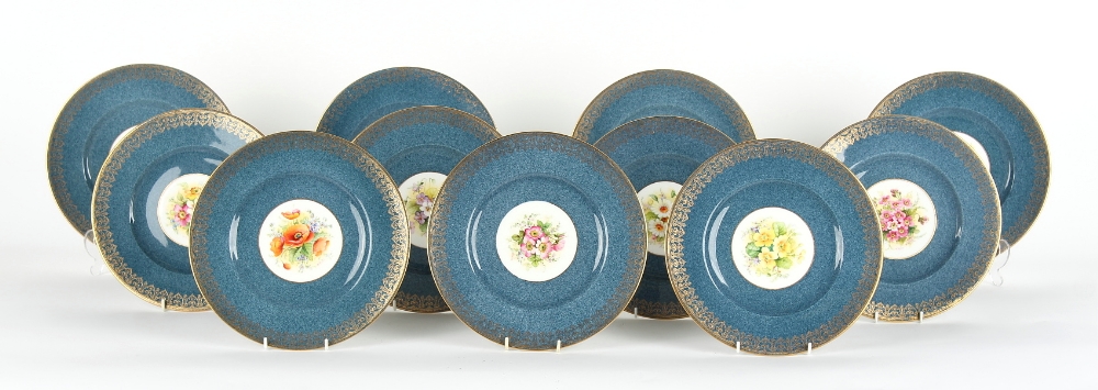 Property of a gentleman - a set of eleven Royal Worcester plates, variously painted with flowers