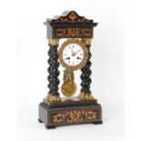 Property of a deceased estate - a mid 19th century French gilt metal mounted ebonised portico clock,