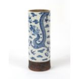 Property of a lady - a Chinese blue & white crackleware cylindrical vase, circa 1900, the rim
