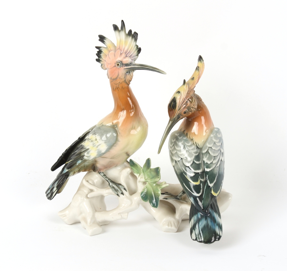 Property of a deceased estate - a Karl Ens group model of two Hoopoe birds, 10.25ins. (26cms.) high.