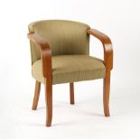 Property of a lady - a mid 20th century oak & upholstered armchair in the manner of Alvar Aalto.