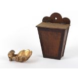 Property of a deceased estate - an oak & mahogany banded candle box, 12ins. (30.5cms.) high;