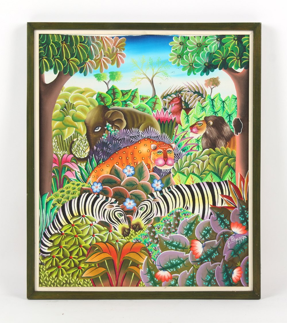 Property of a gentleman - Jerome Polycarpe (Haitian, b.1950) - JUNGLE ANIMALS - acrylic on canvas,