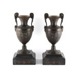 Property of a lady - a pair of late 19th century French bronze neo-classical urns with black