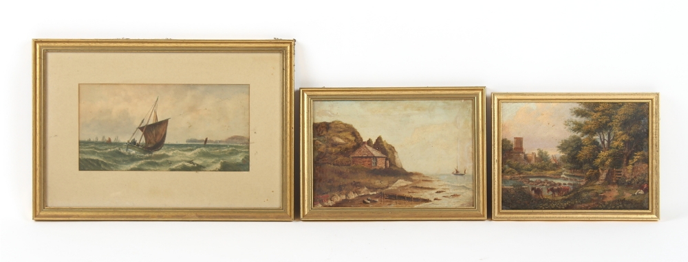 Property of a deceased estate - three assorted gilt framed pictures comprising two oils & a