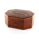 Property of a gentleman - a 19th century French thuyawood, kingwood & tulipwood octagonal box with