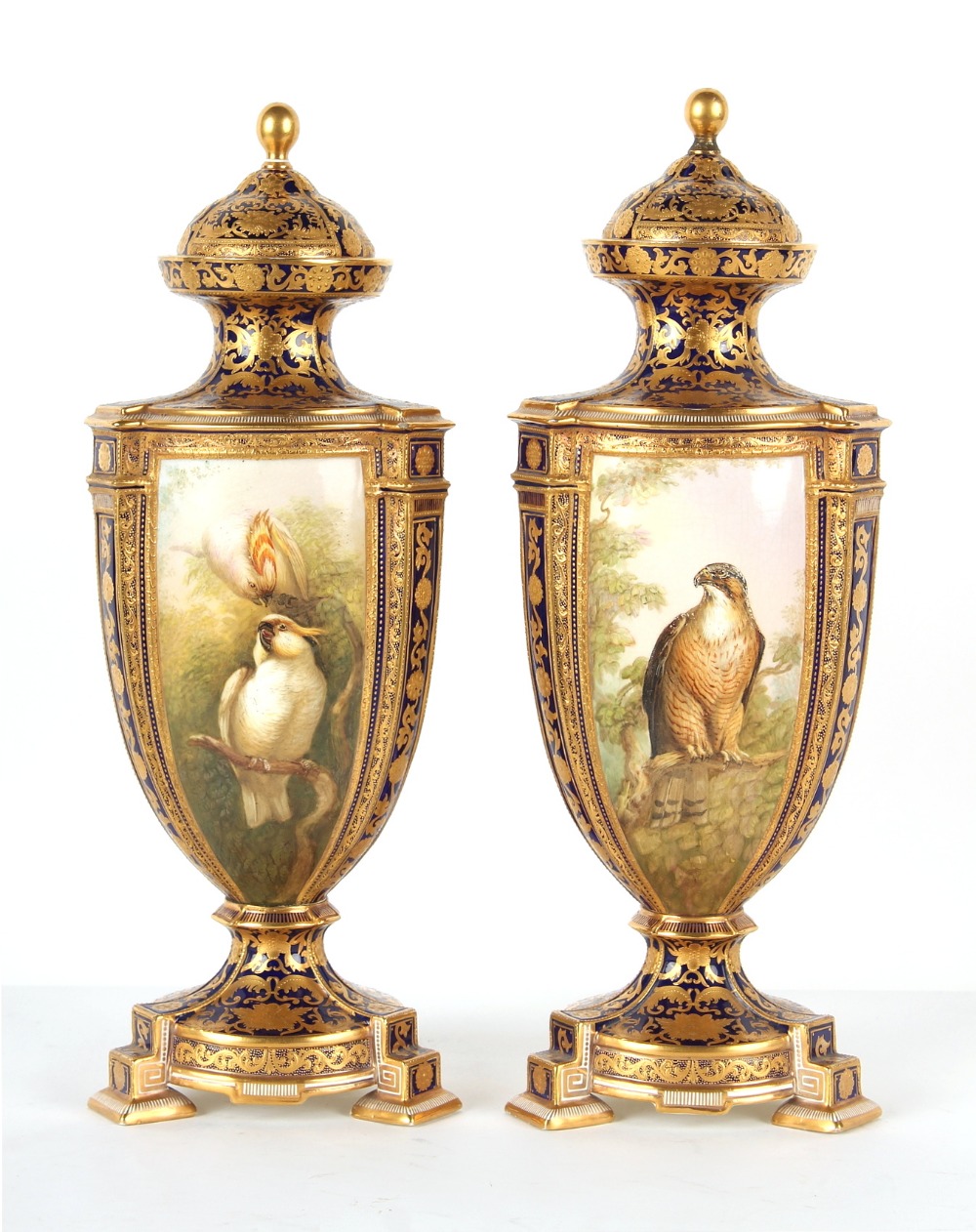 Property of a gentleman - a large pair of mid 19th century Coalport ornithological vases & covers, - Image 2 of 9