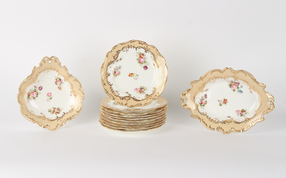 Property of a gentleman - a mid 19th century English floral painted porcelain twelve piece dessert