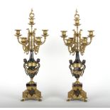 Property of a lady of title - a pair of Louis XVI style ormolu or gilt brass & marble six light