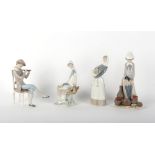 Property of a deceased estate - a group of four Lladro figures including a Girl with Umbrella and