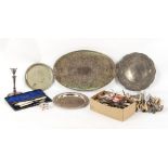 Property of a gentleman - a quantity of assorted silver plated items including a tray & cutlery.