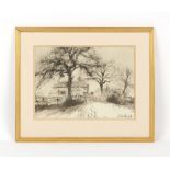 Property of a gentleman - Hugh Hewall - BARNS IN SNOW - grey wash drawing, 10.25 by 14.25ins. (26 by