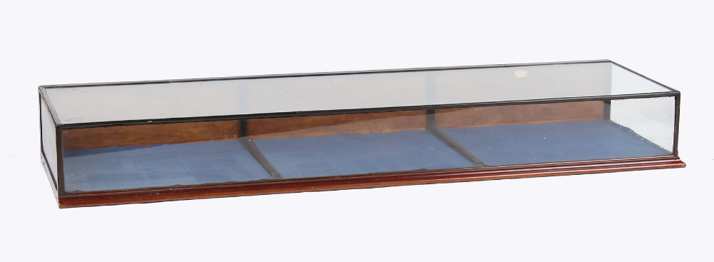 A large late 19th century mahogany framed & glazed table top display case, with three doors to rear,