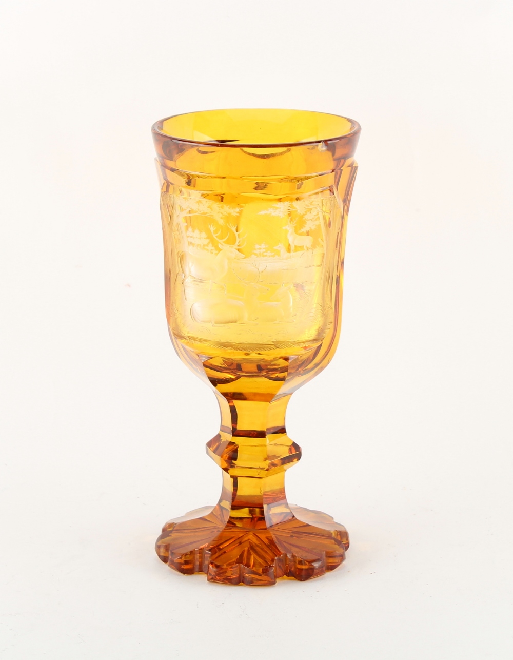 Property of a gentleman - a 19th century Bohemian amber flashed glass goblet with engraved panel