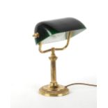 Property of a deceased estate - a brass banker's lamp with green glass shade & weighted base.