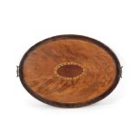 Property of a gentleman - a George III mahogany & inlaid galleried oval tray, with brass carrying