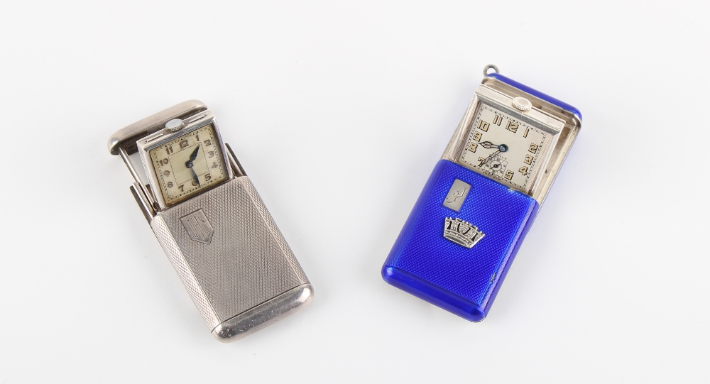 The Henry & Tricia Byrom Collection - an Art Deco Vertex silver & blue guilloche enamel sliding