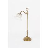 Property of a gentleman - an early 20th century brass adjustable table lamp, with glass petal rimmed