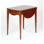 Property of a lady of title - a George III mahogany & satinwood banded oval topped pembroke table,