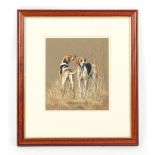 Property of a gentleman - A. Grant (20th century British) - TWO FOXHOUNDS - pastel, 10.7 by 9.