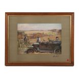 Property of a lady - after Lionel Edwards - The Duke of Beaufort in a motor car - colour print by