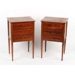 Property of a deceased estate - a pair of Continental rosewood & strung bedside tables, each with