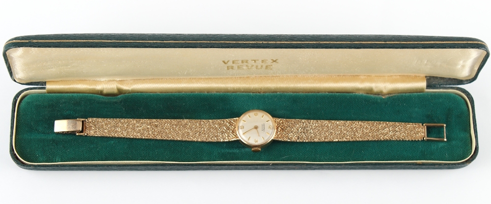 The Henry & Tricia Byrom Collection - a lady's Vertex Revue 9ct gold cased wristwatch on 9ct gold