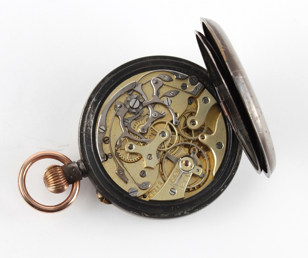 The Henry & Tricia Byrom Collection - a gun metal cased chronograph pocket watch with red outer ring - Image 3 of 3