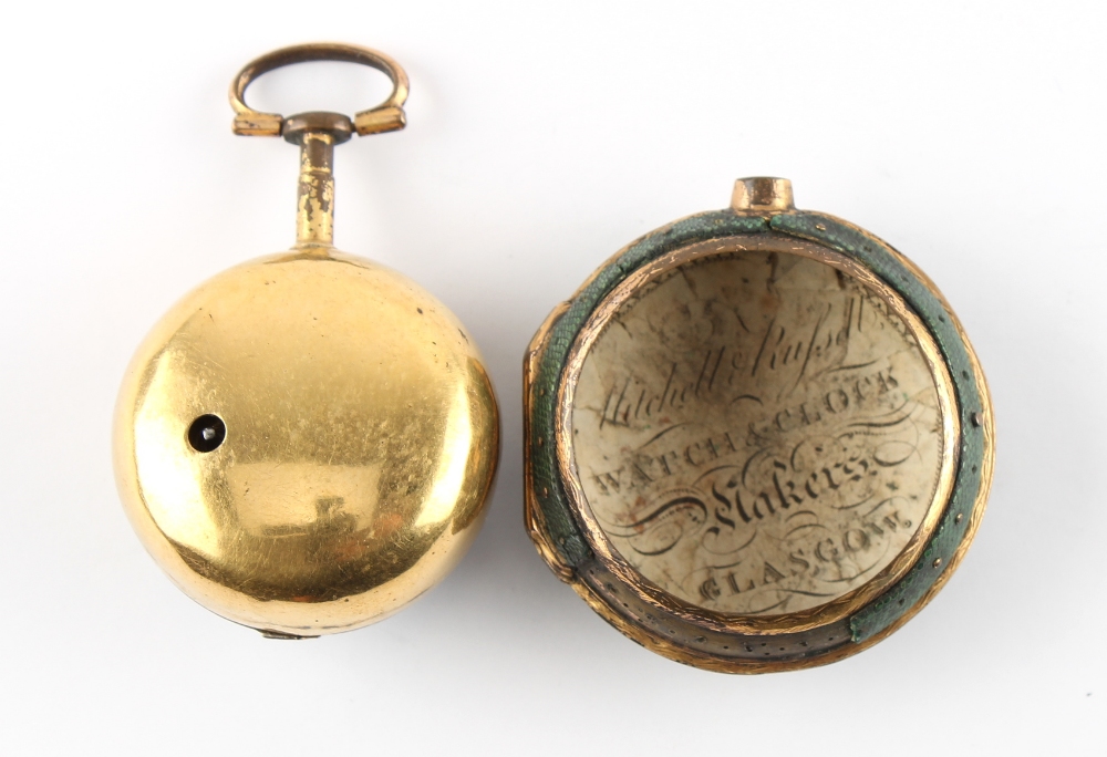 The Henry & Tricia Byrom Collection - a George III gold plated & shagreen pair cased pocket watch, - Image 3 of 4