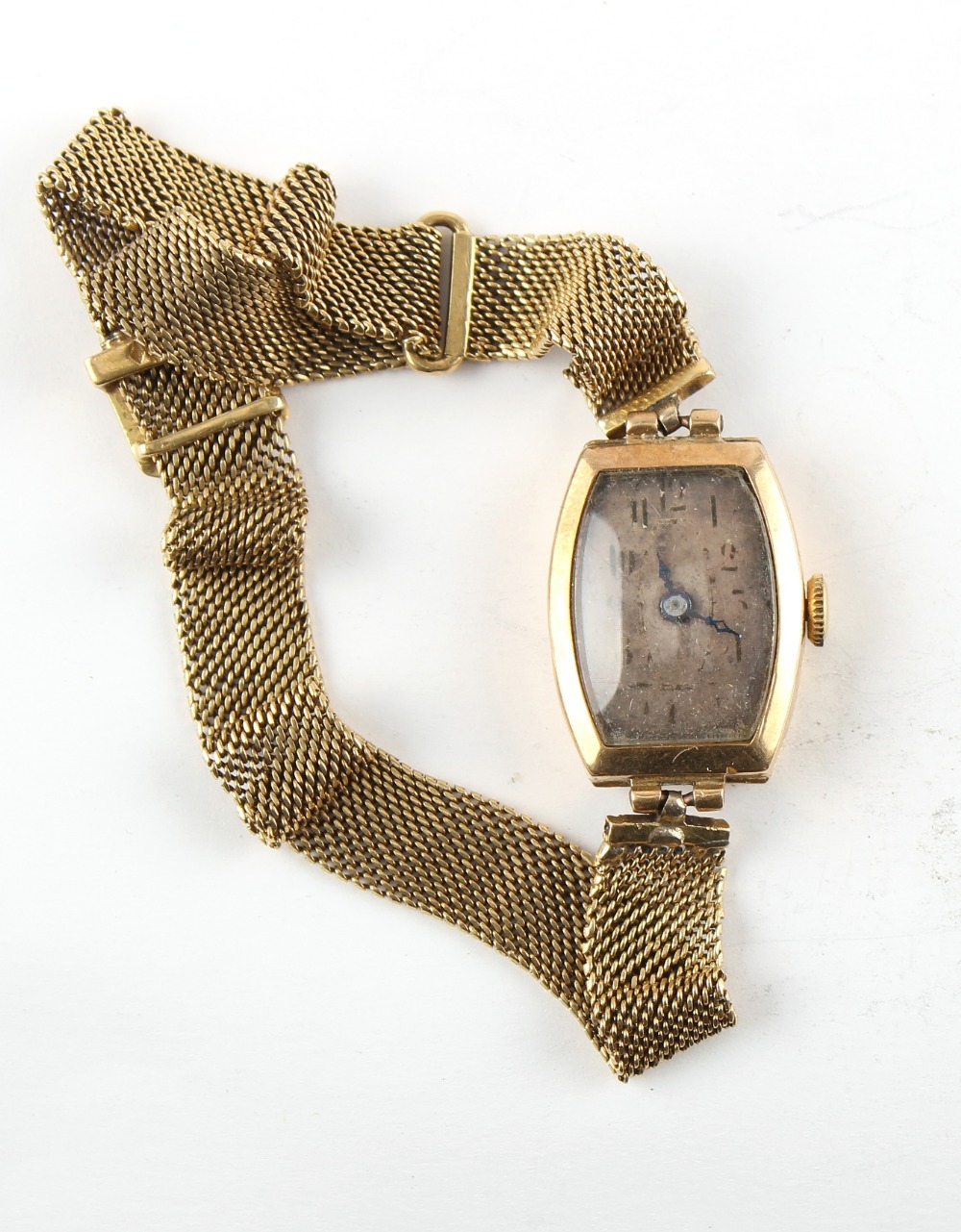 Property of a lady - an early 20th century lady's 18ct gold cased wristwatch on 18ct gold mesh