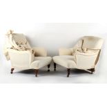 Property of a lady of title - two similar late Victorian upholstered armchairs in the style of
