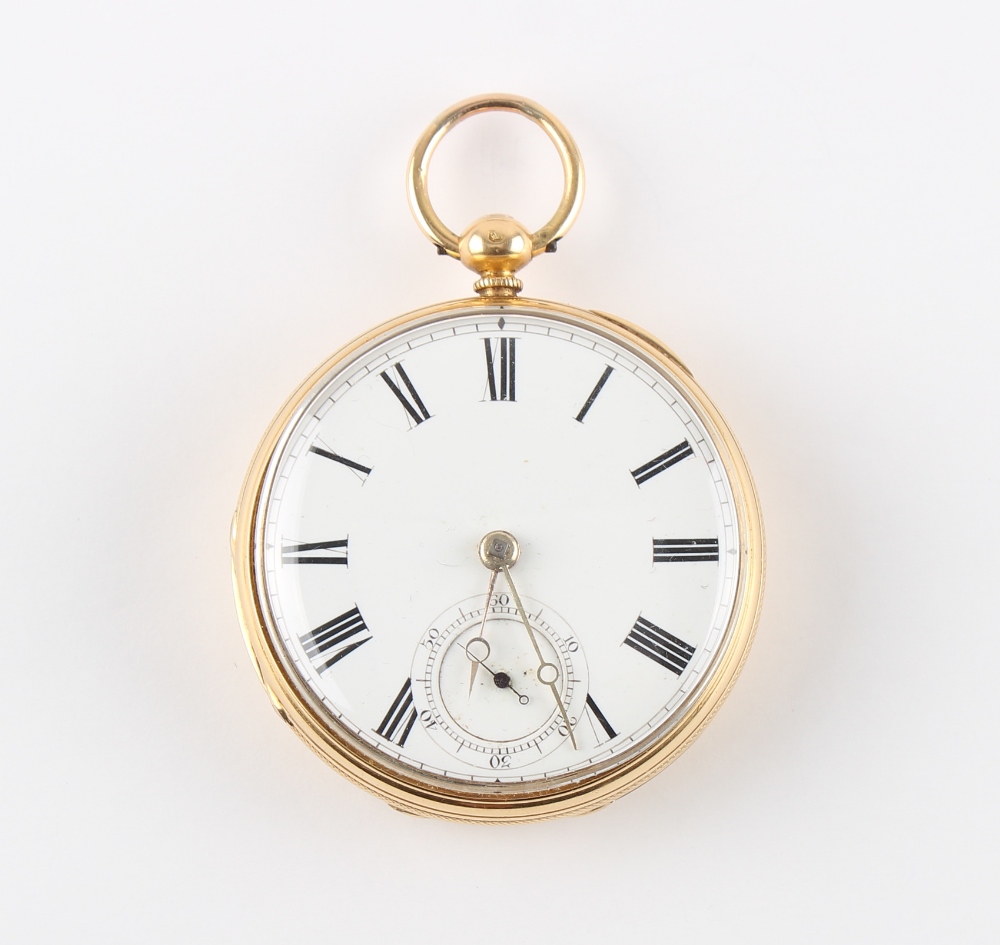 The Henry & Tricia Byrom Collection - an 18ct gold open faced pocket watch, the movement engraved '