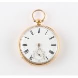 The Henry & Tricia Byrom Collection - an 18ct gold open faced pocket watch, the movement engraved '