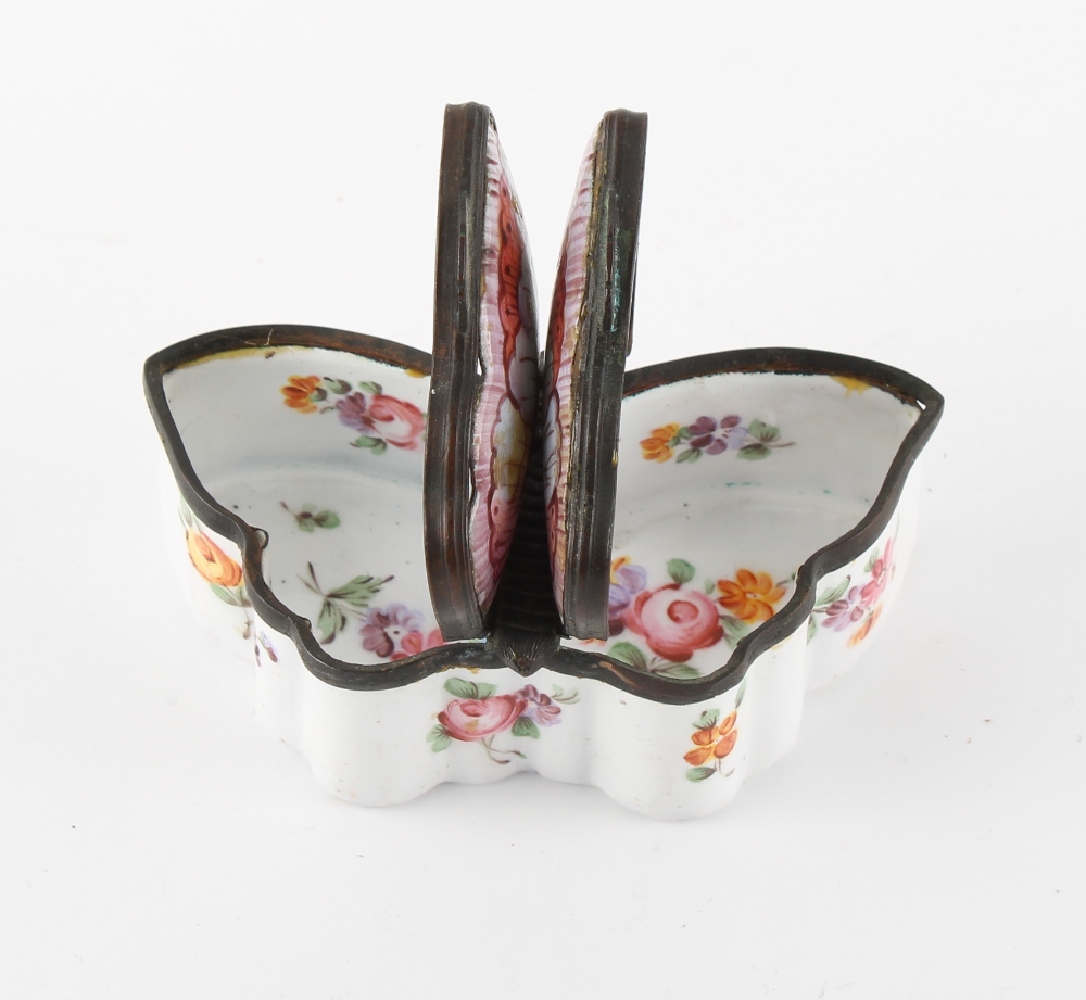 Property of a lady - a 19th century floral painted snuff box modelled as a butterfly with twin - Image 2 of 3