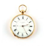 The Henry & Tricia Byrom Collection - an 18ct gold open faced pocket watch, the enamel dial