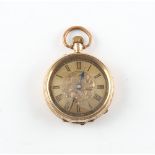 Property of a gentleman - an early 20th century 14ct yellow gold fob watch, 30mm diameter.