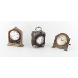 Property of a deceased estate - an early 20th century silver & tortoiseshell miniature mantel clock,