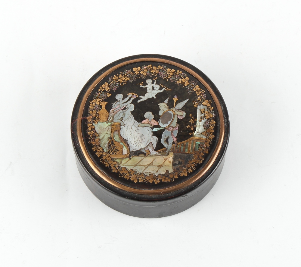 Property of a lady of title - a George III gold & mother-in-pearl inlaid tortoiseshell circular