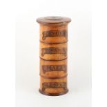 Property of a gentleman - a 19th century treen sycamore four tier spice tower, labelled 'GINGER', '