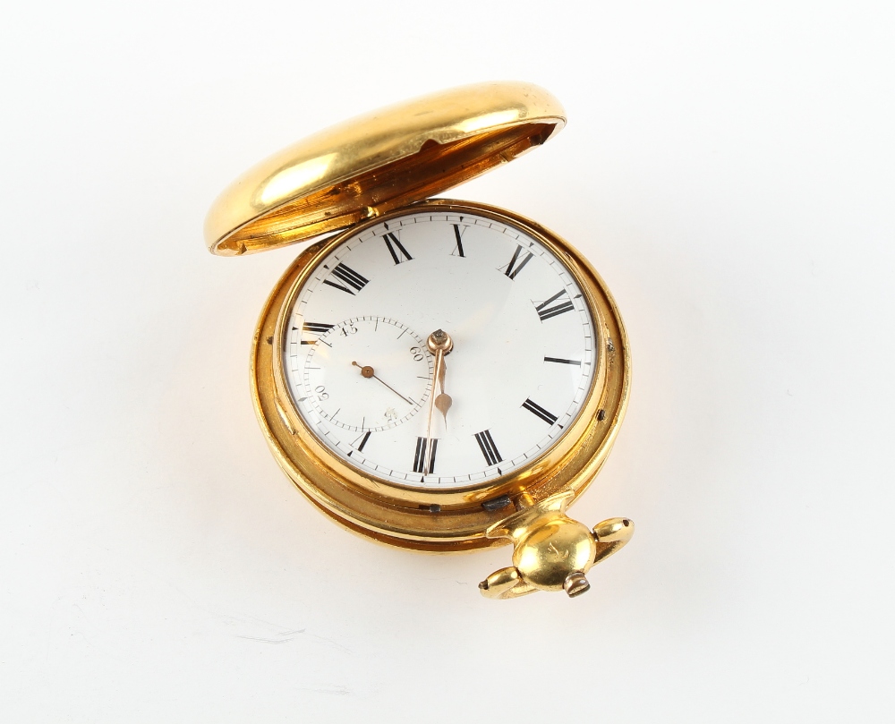 The Henry & Tricia Byrom Collection - a 19th century gilt hunter cased pocket watch, the verge fusee