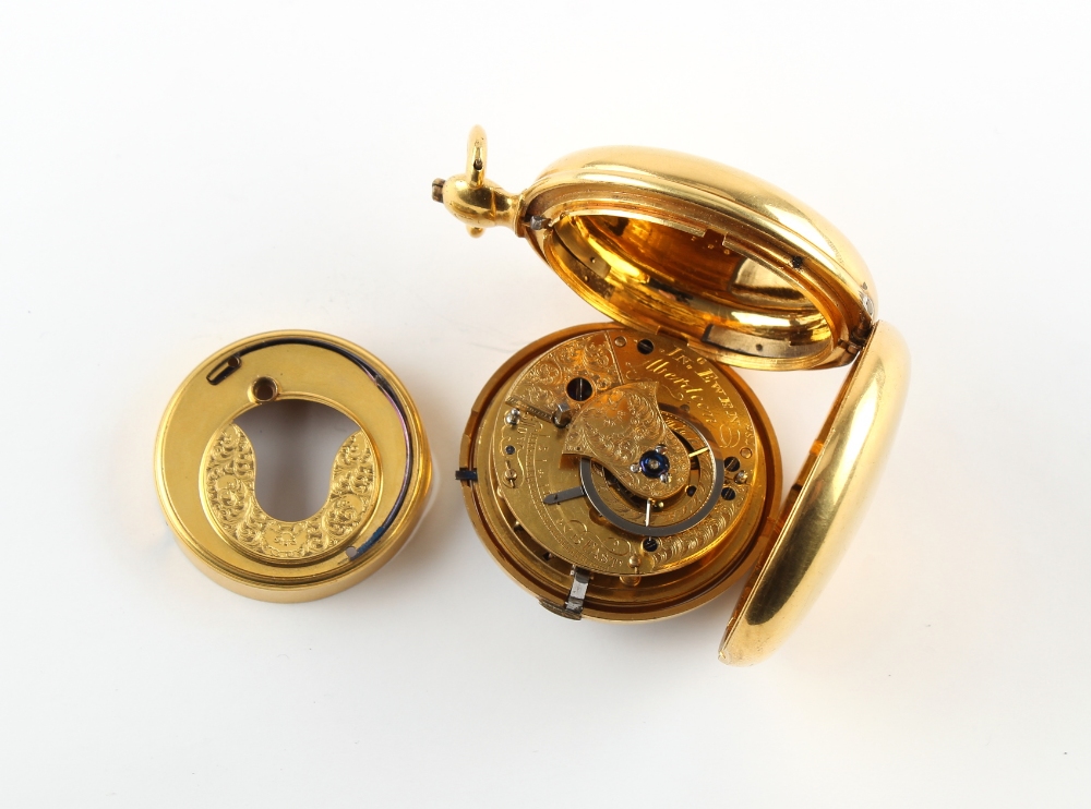 The Henry & Tricia Byrom Collection - a 19th century gilt hunter cased pocket watch, the verge fusee - Image 4 of 4