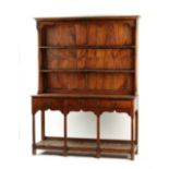 Property of a deceased estate - a solid yew wood two part Welsh dresser, 20th century, 62ins. (157.