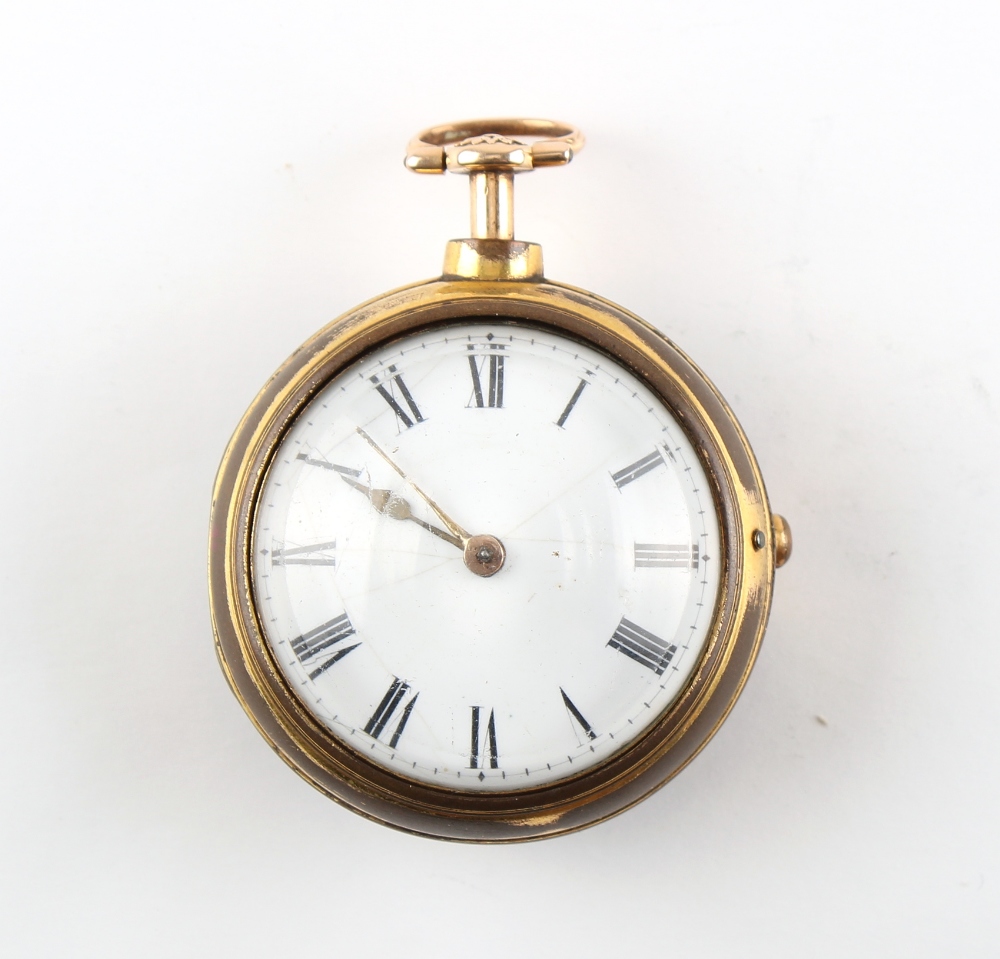 The Henry & Tricia Byrom Collection - a George I gilt pair cased pocket watch, the verge fusee