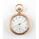 The Henry & Tricia Byrom Collection - a 14ct gold open faced keyless wind pocket watch, the enamel