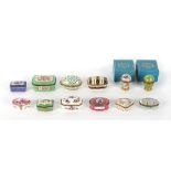 Property of a lady - three Halcyon Days enamel boxes; together with nine small porcelain boxes (12).